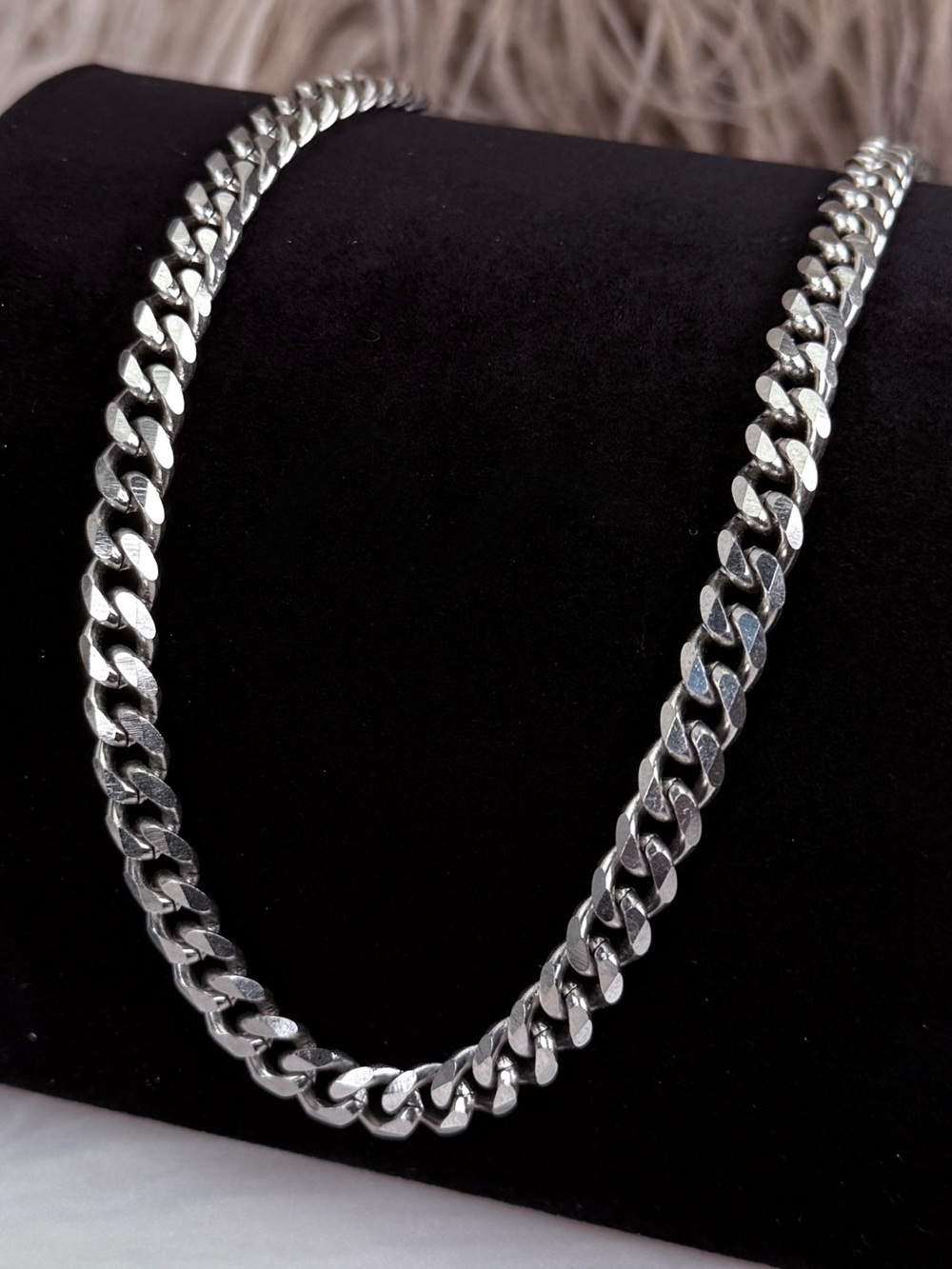 Vintage Silver Tone Cuban Curb Chain Necklace Unisex